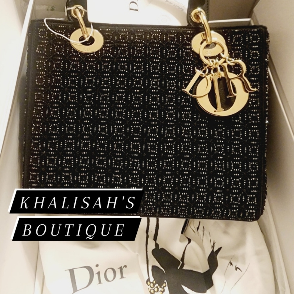 BNIB! Ultra Rare!!! AUTHENTIC CHRISTIAN DIOR MEDIUM LADY DIOR BAG - BLACK Beaded - Picture 3 of 17